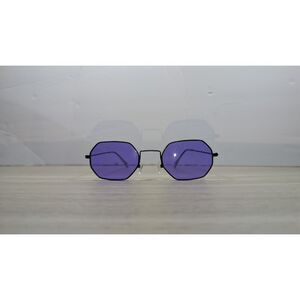 Vintage Octagon Purple Lens Sunglasses Black Metal Frame Retro Festival